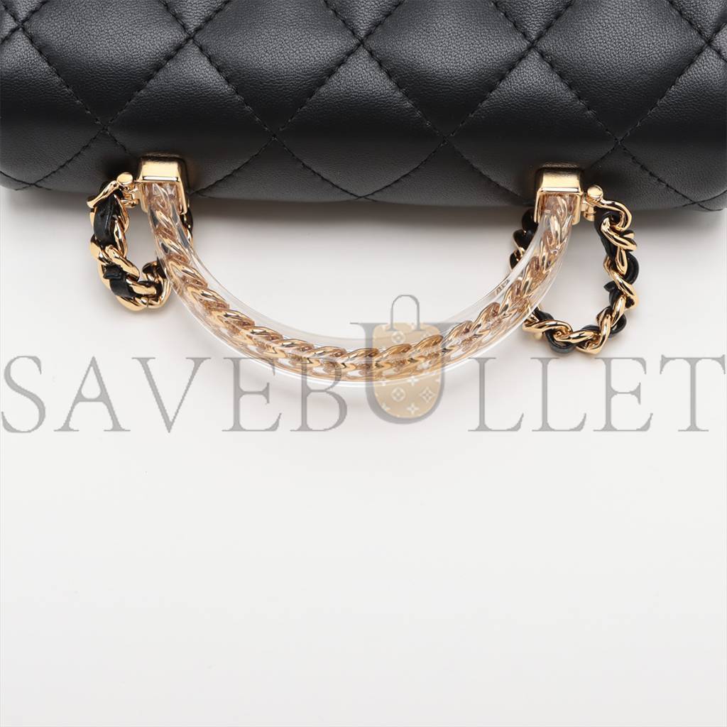 CHANEL MASTER MINI MATELASSE LAMBSKIN 2WAY SHOULDER BAG TOP HANDLE BLACK GOLD METAL AS4848 (19*12*6cm)